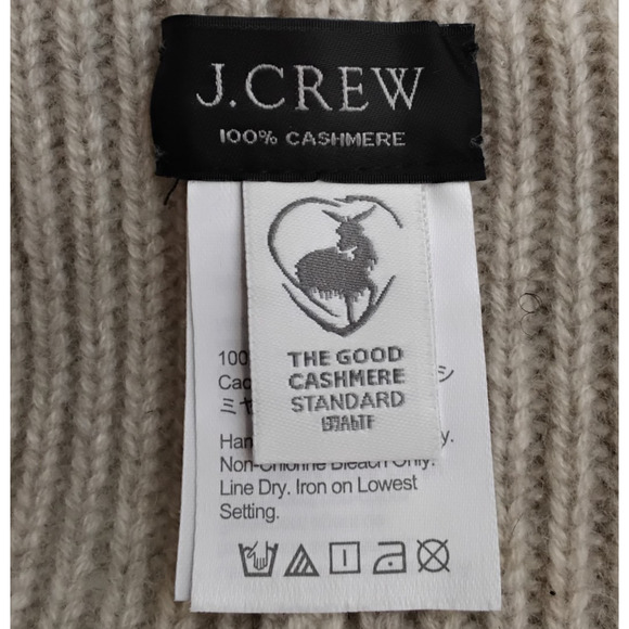 J. Crew Cashmere Rib-Knit Beanie One Size Oatmeal Beige 100% Fold-Over #J5576